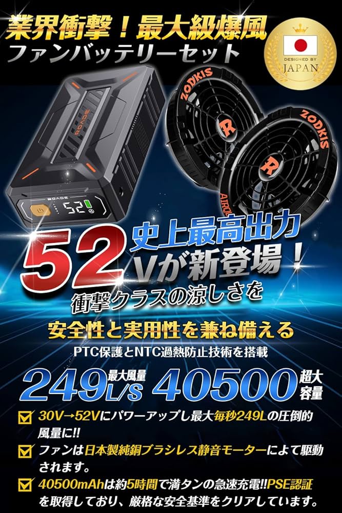 Amazon.co.jp: 【2025モデル 業界最強52V】40500mAh ファン